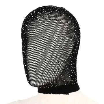 Black Crystal Elastic Mesh Rhinestone Masquerade Masks Full Face Veils See Through Fishnet Headwear Hairbands Turban Head Covers Wraps