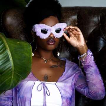 FEISEDY Women Plush Fuzzy Cat Eye Sunglasses Punk Soft Velvet Shades Ladies Handmade Party Masquerad...