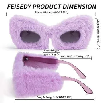 FEISEDY Women Plush Fuzzy Cat Eye Sunglasses Punk Soft Velvet Shades Ladies Handmade Party Masquerade Eyewear B2877