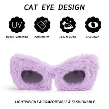 FEISEDY Women Plush Fuzzy Cat Eye Sunglasses Punk Soft Velvet Shades Ladies Handmade Party Masquerade Eyewear B2877