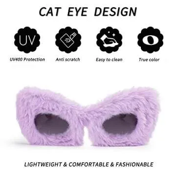 FEISEDY Women Plush Fuzzy Cat Eye Sunglasses Punk Soft Velvet Shades Ladies Handmade Party Masquerade Eyewear B2877