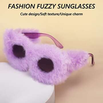FEISEDY Women Plush Fuzzy Cat Eye Sunglasses Punk Soft Velvet Shades Ladies Handmade Party Masquerade Eyewear B2877