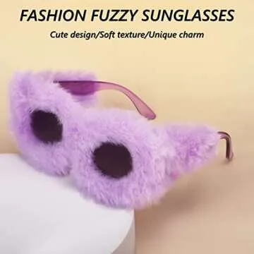 FEISEDY Women Plush Fuzzy Cat Eye Sunglasses Punk Soft Velvet Shades Ladies Handmade Party Masquerade Eyewear B2877
