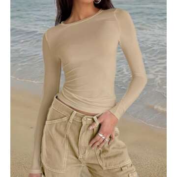 Stylish Abardsion Women's Slim Fit Crop Tops in Khaki