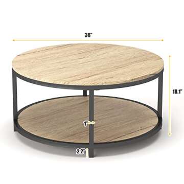 NSdirect 36 inches Round Coffee Table, Rustic Wooden Surface Top & Sturdy Metal Legs Industrial Sofa...