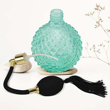 HEALLILY Crystal Vintage Perfume Bottle 100ml Refillable Perfume Spray Bottle with Long Tassel Air Bag Clear Empty Glass Container for Women Girls Green
