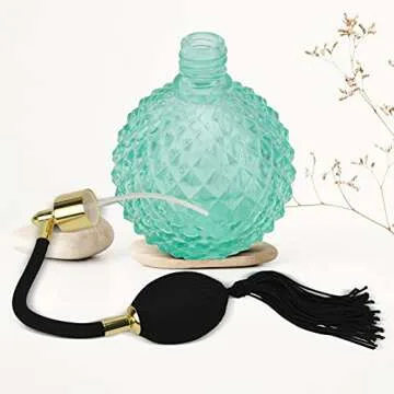 HEALLILY Crystal Vintage Perfume Bottle 100ml Refillable Perfume Spray Bottle with Long Tassel Air Bag Clear Empty Glass Container for Women Girls Green