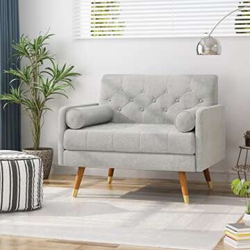 Christopher Knight Home Nour Fabric Mid-Century Modern Club Chair, Light Gray, Natural, 38.25D x 30.5W x 33H in