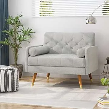 Christopher Knight Home Nour Fabric Mid-Century Modern Club Chair, Light Gray, Natural, 38.25D x 30.5W x 33H in