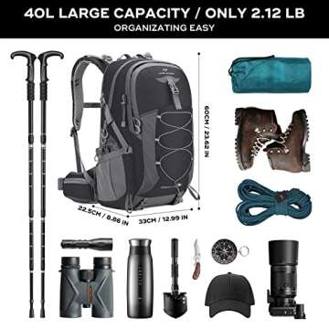 Maelstrom Hiking Backpack,Camping Backpack,40L Waterproof Hiking Daypack with Rain Cover,Lightweight...