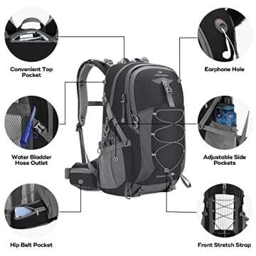 Maelstrom Hiking Backpack,Camping Backpack,40L Waterproof Hiking Daypack with Rain Cover,Lightweight Travel Backpack,Black