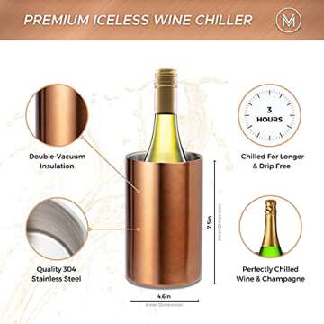 Villa & Marx Wine Chiller - Elegant Champagne Bucket with Premium Box - Insulated Wine Bottle Cooler Without Ice - Double Walled Wine Chiller Bucket, Fits and Cools All Bottles (Copper)