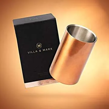 Villa & Marx Wine Chiller - Elegant Champagne Bucket with Premium Box - Insulated Wine Bottle Cooler Without Ice - Double Walled Wine Chiller Bucket, Fits and Cools All Bottles (Copper)