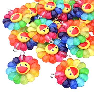 Colorful Smiley Sunflower Charms for Jewelry Crafts