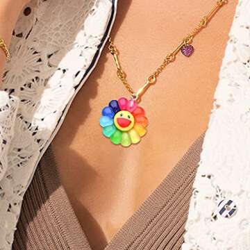 Colorful Smiley Sunflower Charms for Jewelry Crafts