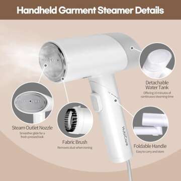 HubiCare Dual Voltage 120V - 220V Portable Handheld Steam Garment Steamer Foldable: Effortless Wrinkle Clothes Steam Iron Removal 25-Second Fast Heat-up, 1000W, Home & Travel