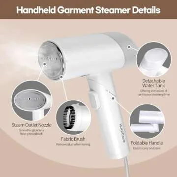 HubiCare Dual Voltage 120V - 220V Portable Handheld Steam Garment Steamer Foldable: Effortless Wrinkle Clothes Steam Iron Removal 25-Second Fast Heat-up, 1000W, Home & Travel