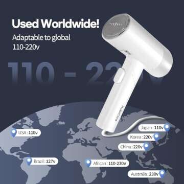 HubiCare Dual Voltage 120V - 220V Portable Handheld Steam Garment Steamer Foldable: Effortless Wrinkle Clothes Steam Iron Removal 25-Second Fast Heat-up, 1000W, Home & Travel