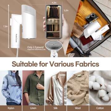 HubiCare Dual Voltage 120V - 220V Portable Handheld Steam Garment Steamer Foldable: Effortless Wrinkle Clothes Steam Iron Removal 25-Second Fast Heat-up, 1000W, Home & Travel