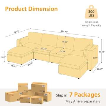 VANOMi Modular Sectional Sofa, Convertible Sofa Couch Modular Sofa with Ottoman, Sectional Sofas for...