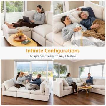 VANOMi Modular Sectional Sofa, Convertible Sofa Couch Modular Sofa with Ottoman, Sectional Sofas for Living Room Small Apartments (Beige, U Shape)