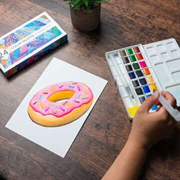 GenCrafts Watercolor Palette 24 Colors with Brush Pens
