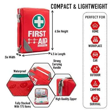 General Medi First Aid Kit - Small Compact First Aid Kit Bag(175 Piece) - Reflective Bag Design- Includes Instant Cold Pack, Emergency Blanket for Travel, Home, Office, Vehicle,Camping