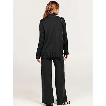 ANRABESS Women's 2 Piece Outfit Sweater Lounge Sets Long Sleeve Knit Pullover Wide Leg Pant Tracksuit Loungewear 2024 Fashion Black X-Small