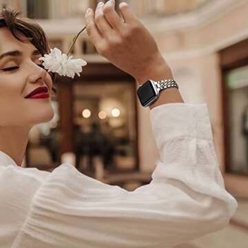 Secbolt Stainless Steel Slim Bands Compatible with Apple Watch 38mm 40mm 41mm iWatch Series 9/8/7/6/5/4/3/2/1/SE, Thin Bracelet for Women, Siver/Gold