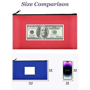 SMARTAKE 5-Pack Money Bags with Zipper, PU Leather Bank Deposit Bags, Waterproof Money Pouch for Organize Cash, Coins, Cosmetics, Invoice, Bills, Tools, 11.5 x 6.2 Inches, Dark Colors
