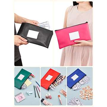 SMARTAKE 5-Pack Money Bags with Zipper, PU Leather Bank Deposit Bags, Waterproof Money Pouch for Organize Cash, Coins, Cosmetics, Invoice, Bills, Tools, 11.5 x 6.2 Inches, Dark Colors