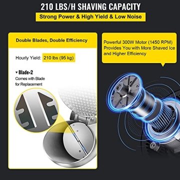 VEVOR 300W Electric Ice Shaver Dual Blade Snow Cone Maker