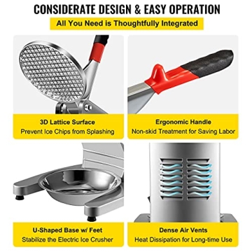 VEVOR 300W Electric Ice Shaver Dual Blade Snow Cone Maker