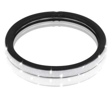 HAOKAY Premium Car Black Bling Steering Wheel Cover for Women Girls, Cute Leather Diamond Steering Wheel Cover with Crystal Rhinestones, Breathable, Universal Fit 14.5-15 Inch Bling Car Accessories