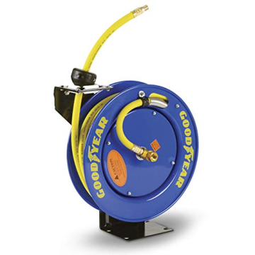 Goodyear Air Hose Reel Retractable 3/8" Inch x 25' Feet Premium Commercial SBR Hose Max 300 Psi Stee...