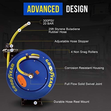 Goodyear 25ft Air Hose Reel Premium SBR Durable Construction