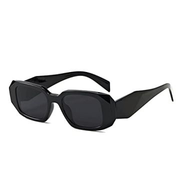 DUPER Retro Rectangle Black Sunglasses | 90's Trendy Chunky Frame with UV Protection