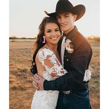 Bride Earrings Western Cowboy Boot Earrings for Women Boho Beaded Cowgirl Hat Dangle Earrings Wedding Bridal Shower Bachelorette Party Jewelry Gifts (Pink)