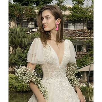 Bride Earrings Western Cowboy Boot Earrings for Women Boho Beaded Cowgirl Hat Dangle Earrings Wedding Bridal Shower Bachelorette Party Jewelry Gifts (Pink)