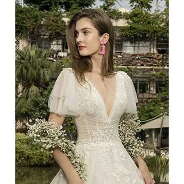 Bride Earrings Western Cowboy Boot Earrings for Women Boho Beaded Cowgirl Hat Dangle Earrings Wedding Bridal Shower Bachelorette Party Jewelry Gifts (Pink)