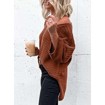Dokotoo Oversized Off-Shoulder Tunic Tops for Women - Trendy Pullover Sweaters in Brown, X-Large