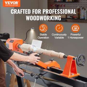 VEVOR Wood Lathe with Copy Attachment, 13.78 in x 37.8 in, 1 HP 750W Woodworking Lathe with Stand, C...