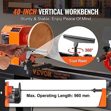VEVOR Wood Lathe 1 HP with Copy Attachment & Stand