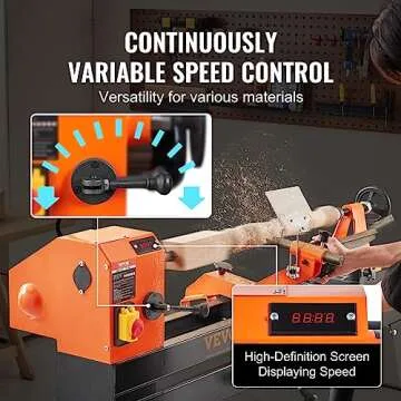 VEVOR Wood Lathe 1 HP with Copy Attachment & Stand