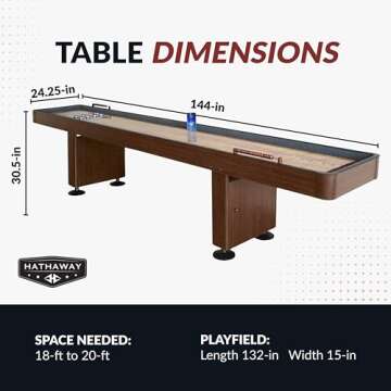 Hathaway Challenger 12 Ft Shuffleboard Table For Family Home Arcade Game Room - Poly-Coated Playfiel...