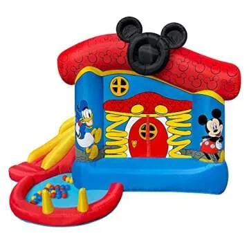 Funormous Disney Mickey Mouse Bounce House with Slide, Indoor Outdoor Inflatable Bouncy Castle Funhouse Ball Pit Plus Heavy Duty Air Blower
