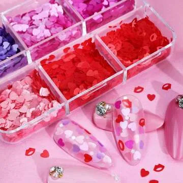 Valentine's Day Nail Art Glitter Sequins Kits - 3D Hearts