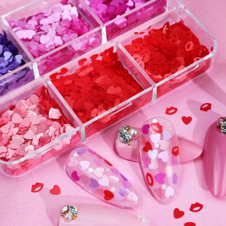 Valentine's Day Nail Art Glitter Sequins Kits - 3D Hearts