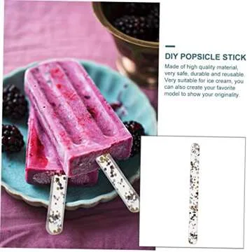 SHOWERORO 50pcs Acrylic Ice Cream Stick Pops Ice Pop Maker Ice Cream Maker Ice Cream Mixture Ice Cream Containers DIY Pan Reusable Pop Ice Mold Ice Poles Clear Giant Candy Craft Sticks Black