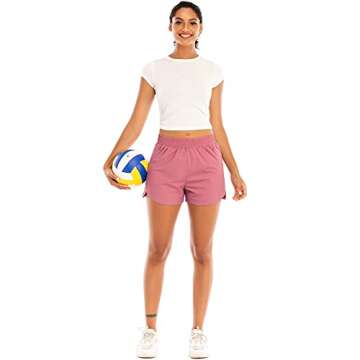 RUNNING GIRL Women’s 3” Running Quick-Dry Athletic Shorts with Zipper Pockets Elastic Waist Gym Outdoor Beach Hiking Workout Volleyball(DK2730_1Pink_S) Pink